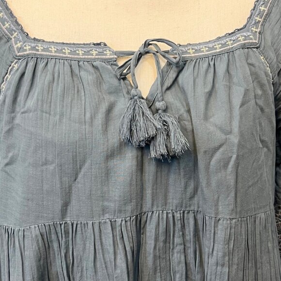 Lucky Brand Embroidered Boho Dress with Tassels Blue Gray S - Picture 3 of 10